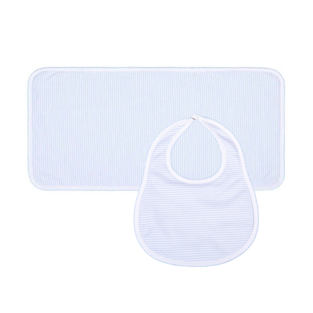 BLUE MINI STRIPES BIB & BURP CLOTH SET