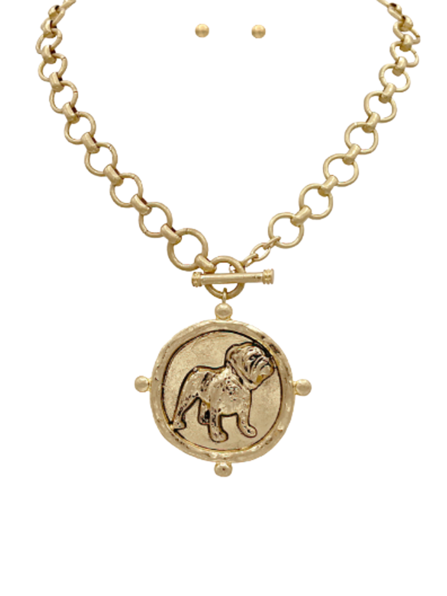 BULLDOG MEDALLION GOLD NECKLACE