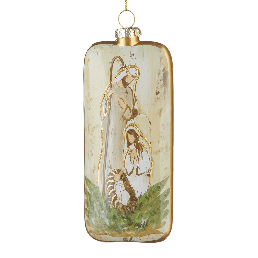 holy family rectangle ornament on white background