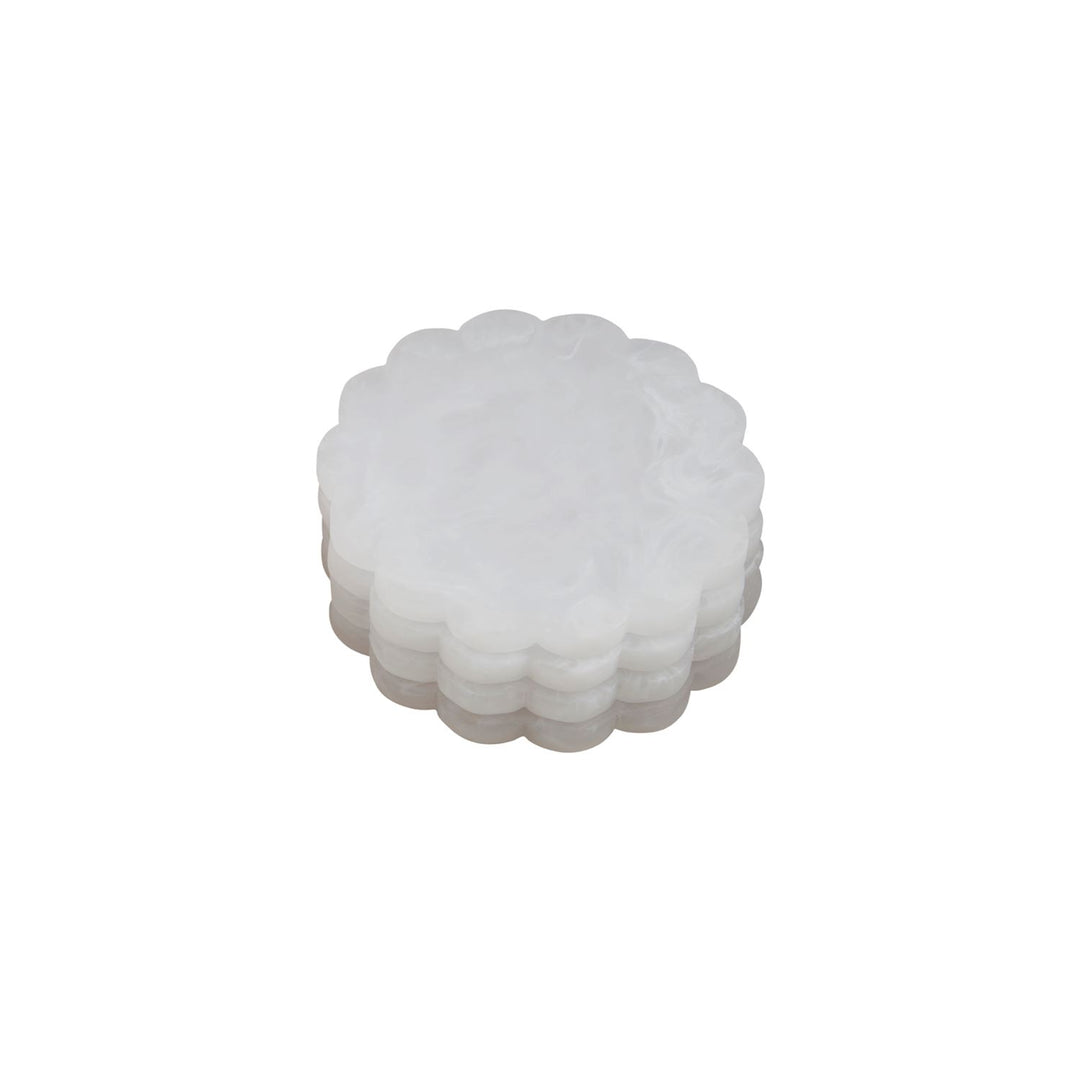 WHITE SCALLOP RESIN COASTER SET