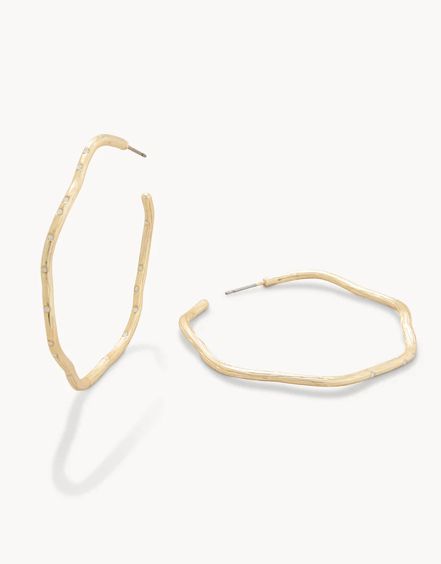 SAND BAR WAVE HOOP EARRINGS 32MM WHITE OPAL