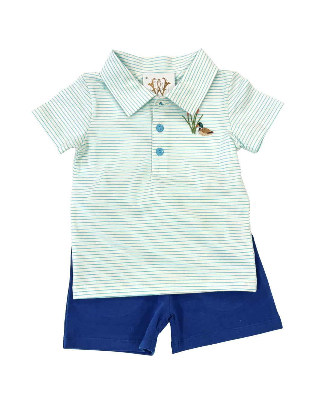 BLUE STRIPE MALLARD POLO SHORT SET