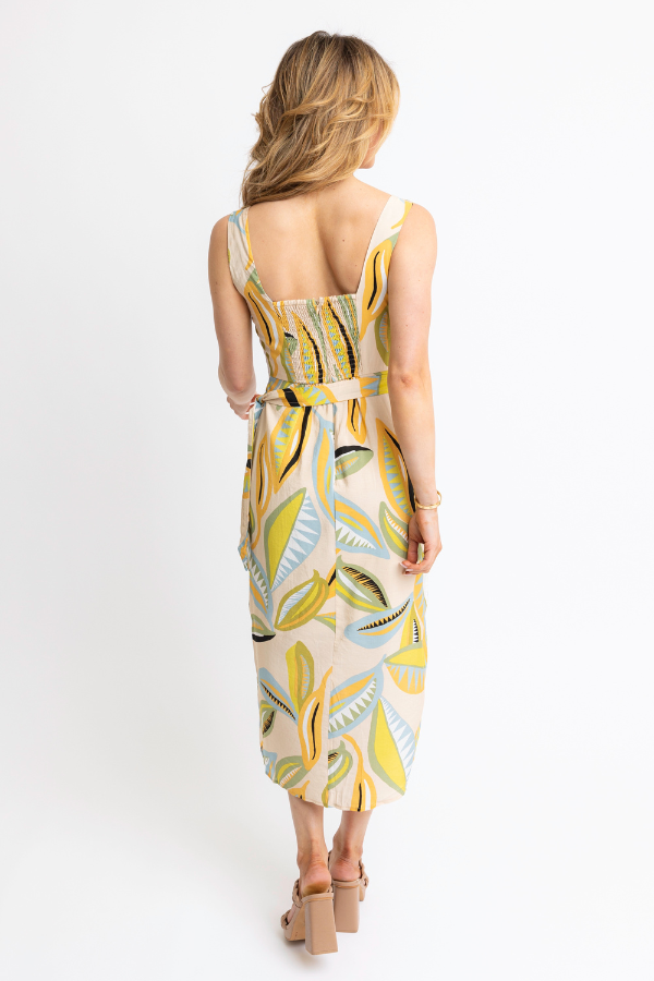 KARLIE: ABSTRACT LEAF WRAP TANK DRESS