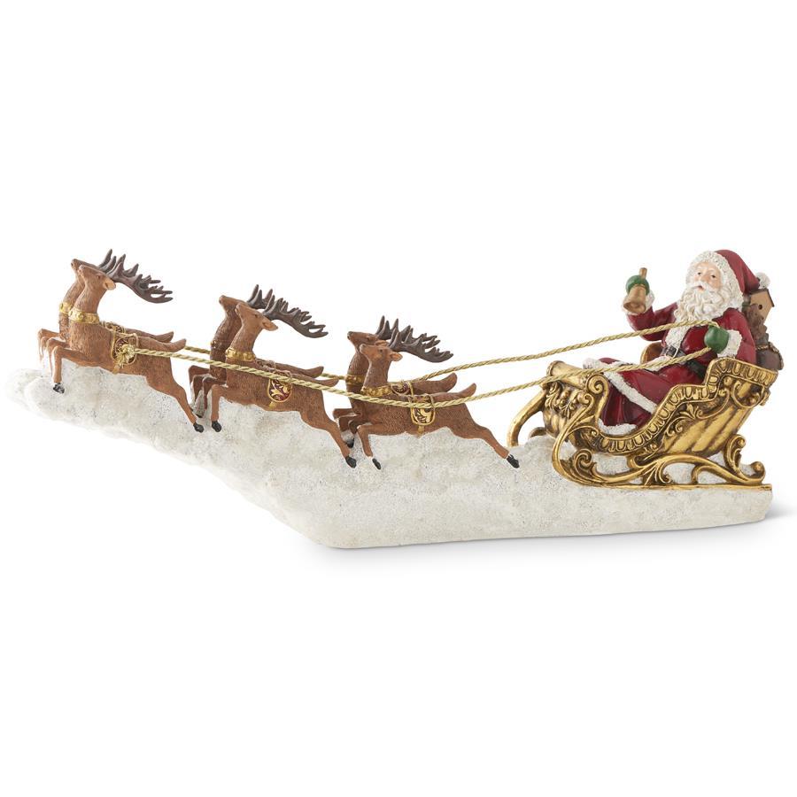 SANTA IN GOLD SLEIGH WITH REINDEER FIGURE