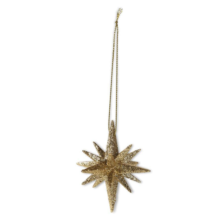 GOLD GLITTER 9 POINT STAR ORNAMENT