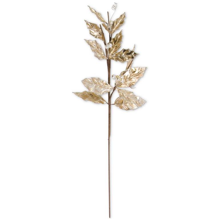 30" GOLD HOLLY STEM WITH CREAM BERRIES