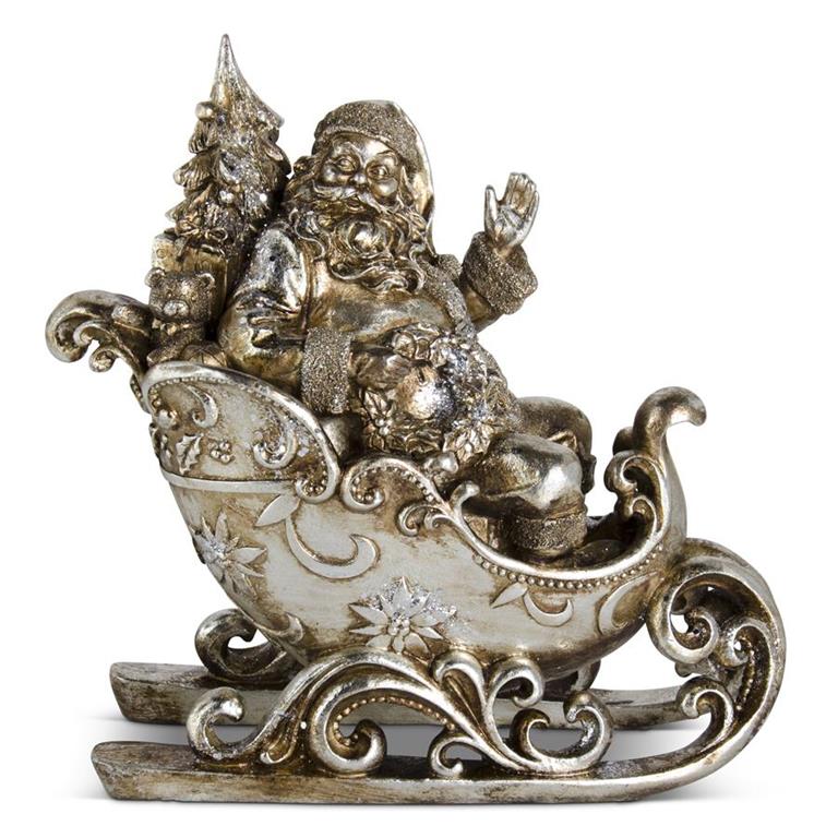 ANTIQUE SILVER SANTA IN SLEIGH