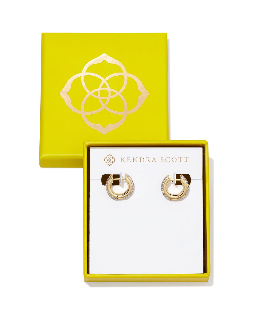 BOXED MIKKI PAVE HUGGIE EARRINGS, GOLD WHITE CRYSTAL