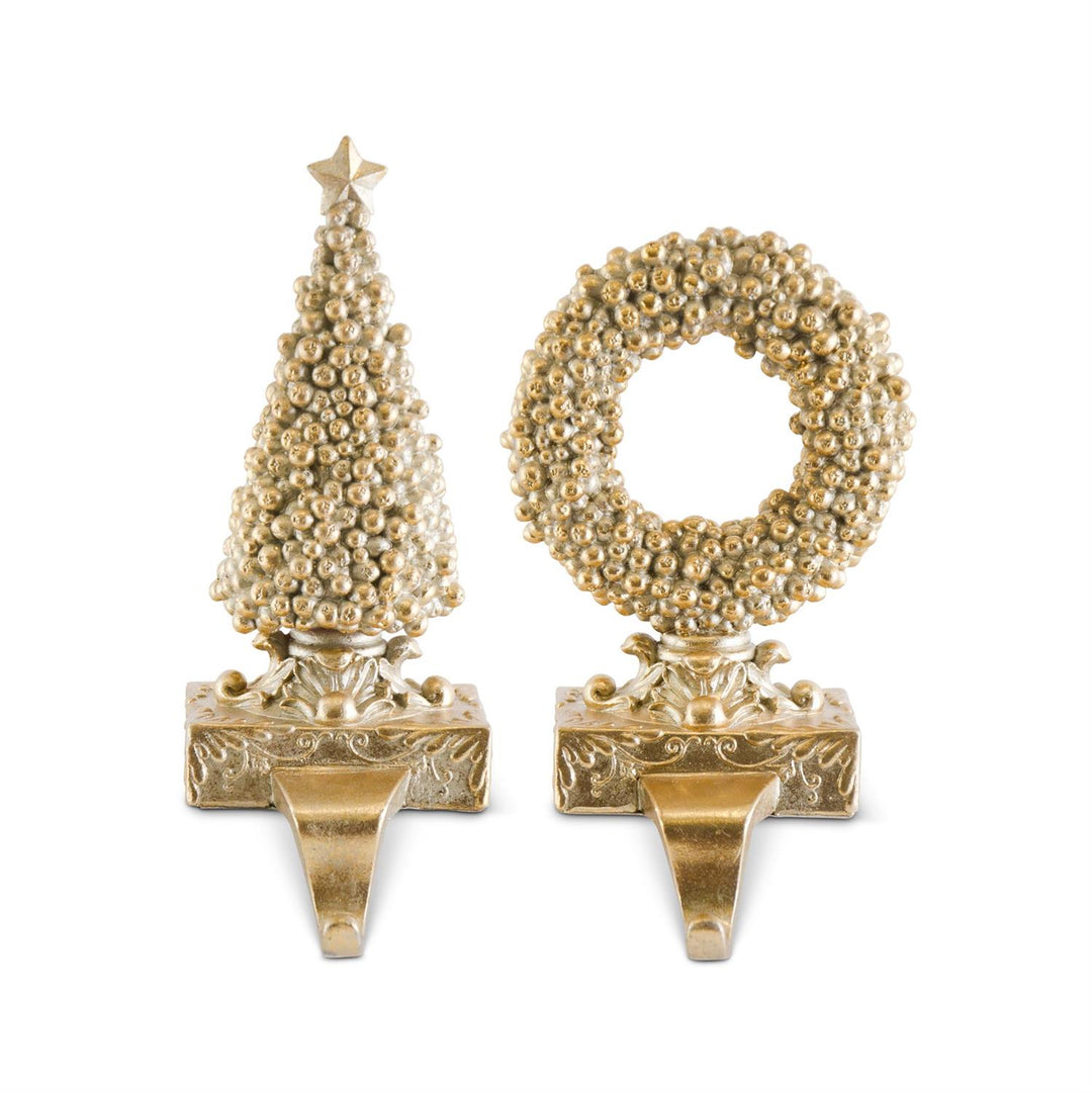 GOLD TREE AND WREATH STOCKING HOLDERS