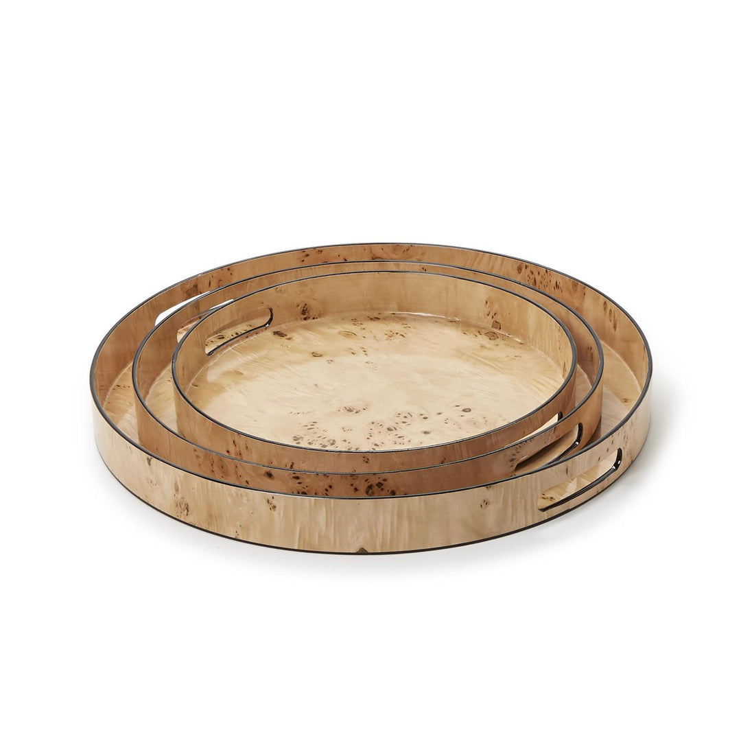 BURLED WOOD PATTERN ROUND TRAY