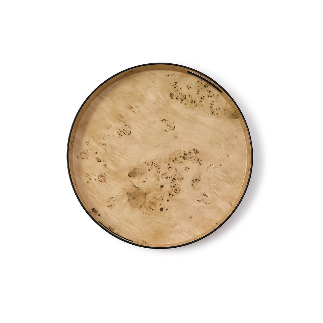 BURLED WOOD PATTERN ROUND TRAY