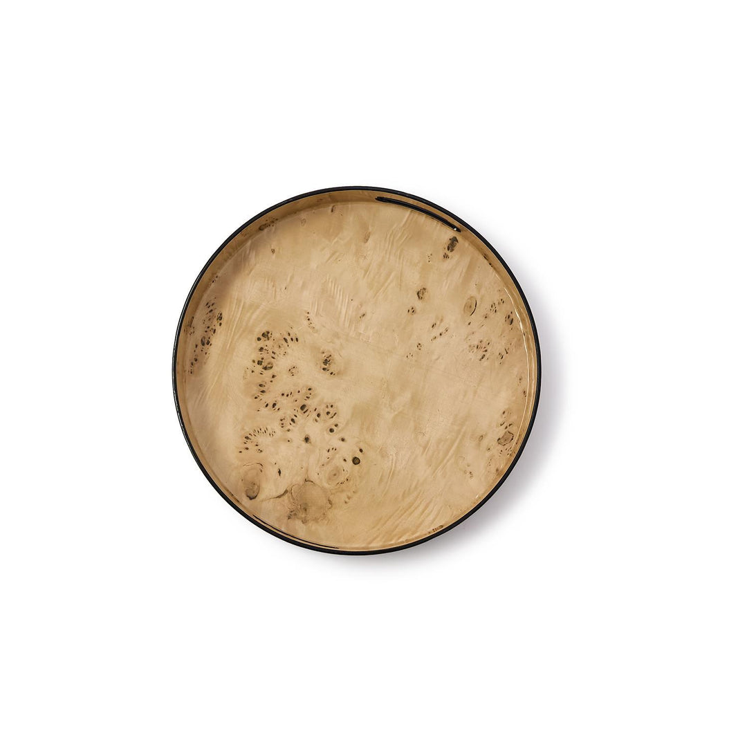 BURLED WOOD PATTERN ROUND TRAY