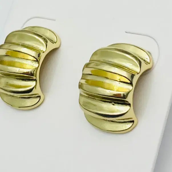 GOLD RIPPLED HALF HOOP EARRINGS