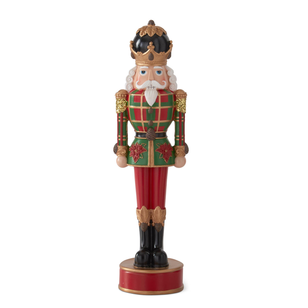 NUTCRACKER WITH RED AND GREEN PLAID JACKET ON WHITE BACKGROUND
