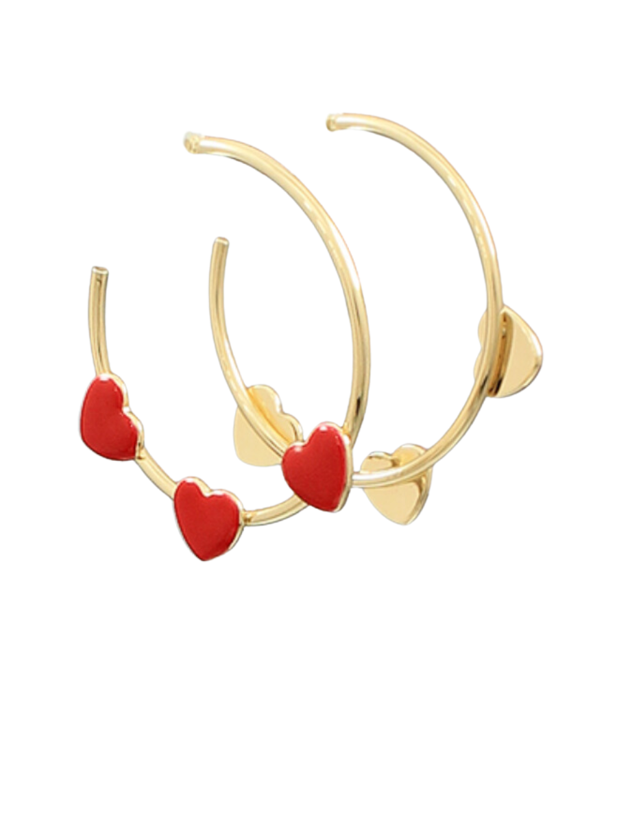 Huggie Earrings with Red Heart