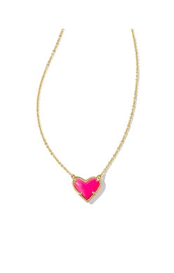 ARI HEART SHORT PENDANT NECKLACE, GOLD NEON PINK MAGNESITE