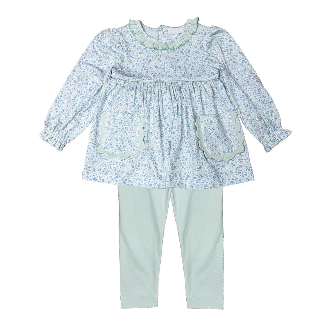 Blue & Green Ditsy Flower Leggings Set – Baby Girl Floral Outfit
