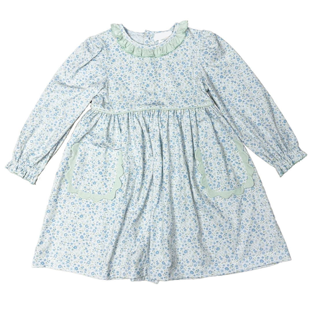 Blue & Green Ditsy Flower Dress – Classic Baby Girl Floral Outfit