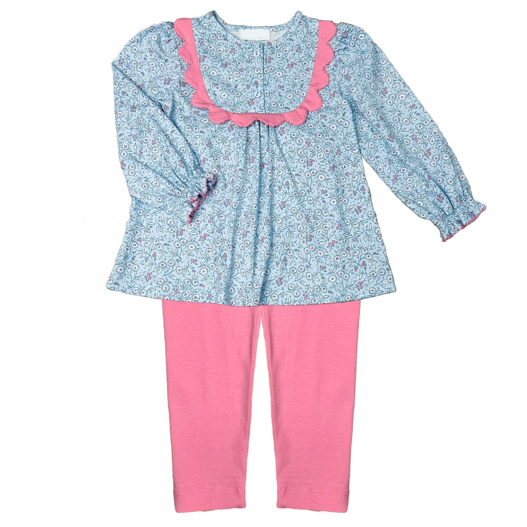 Blue Floral Butterfly Bush Leggings Set with Scalloped Detailing – Baby Girl Floral Outfit