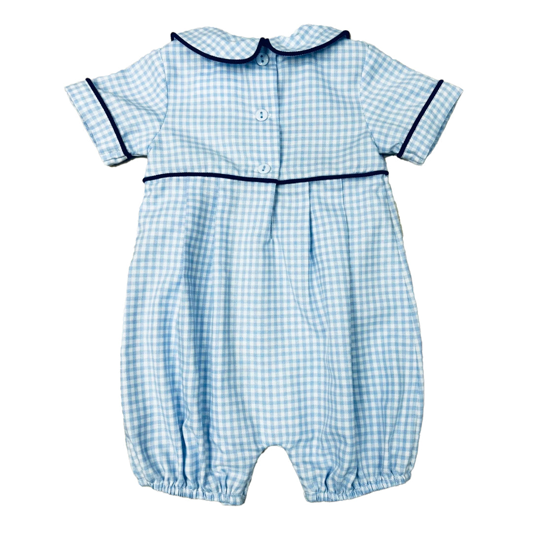 BLUE CHECK WTIH NAVY TRIM ROMPER