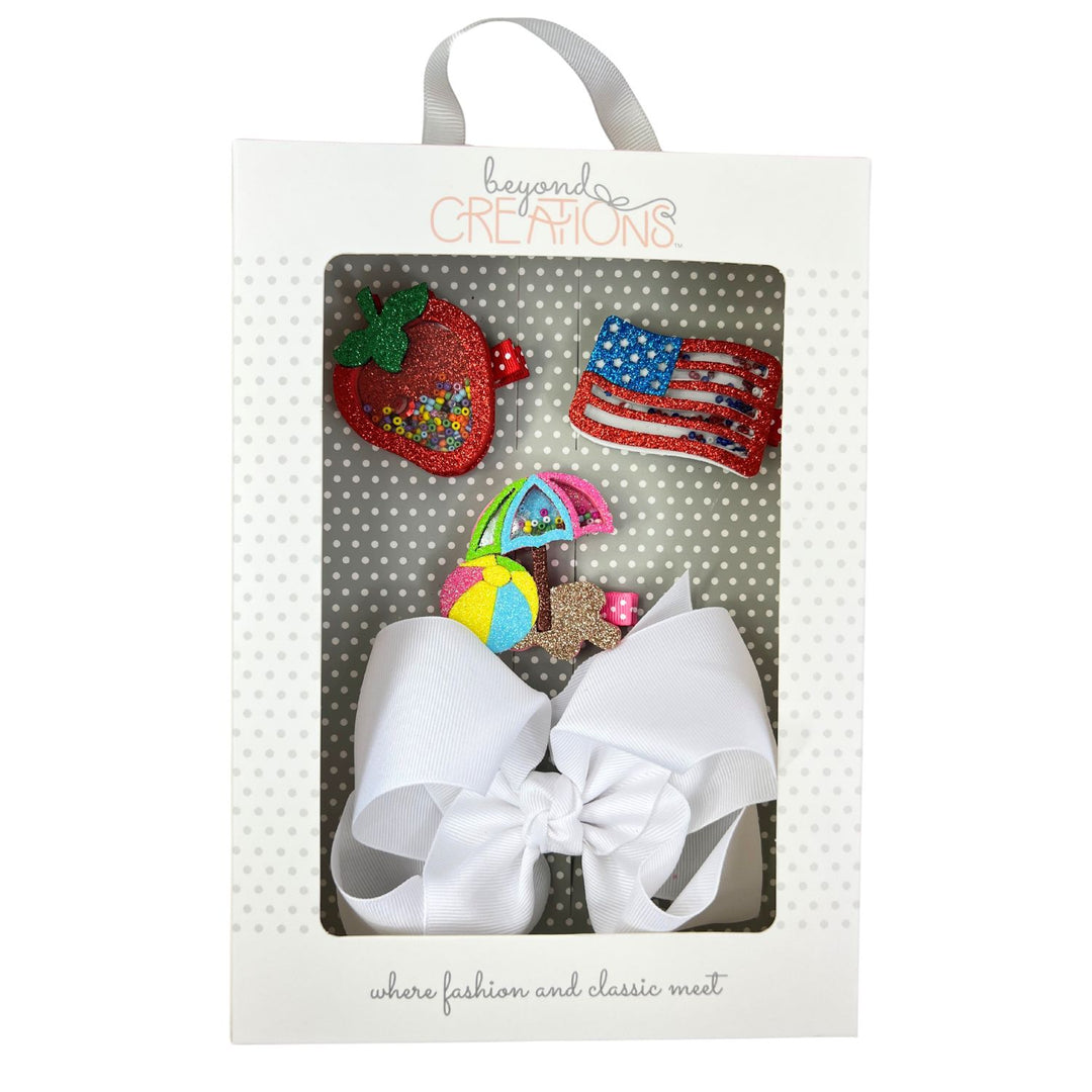 WHITE BOW WITH SUMMER SHAKERS SET