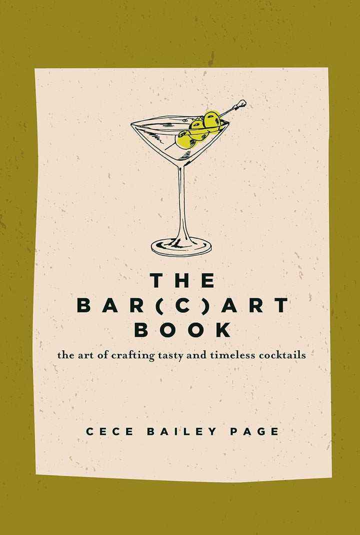 Book cover of 'The Bar(c)Art Book' with a cocktail illustration on a beige background.