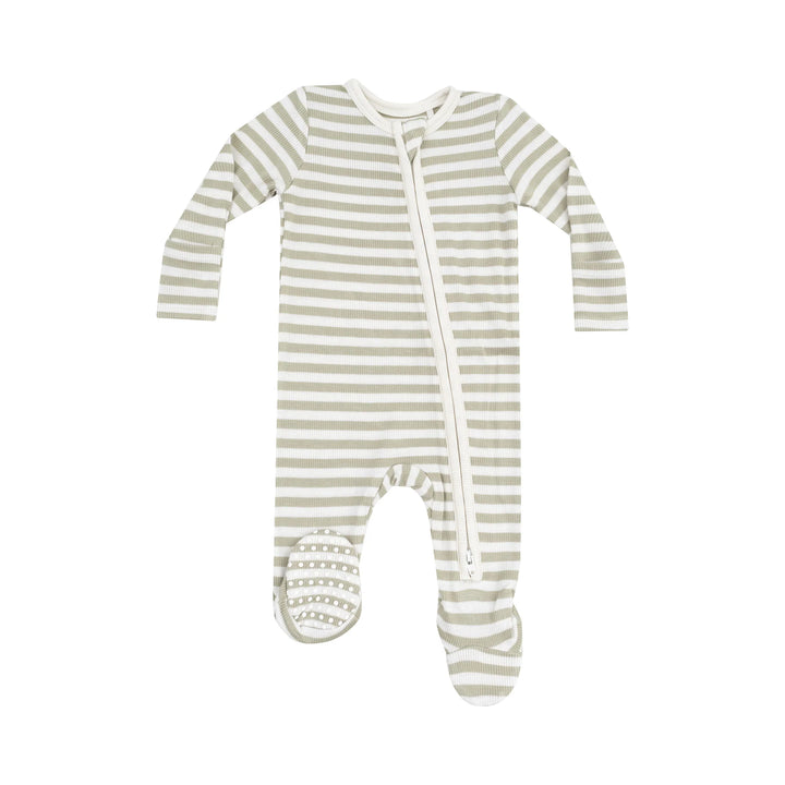 SAGE STRIPE ZIPPER FOOTIE