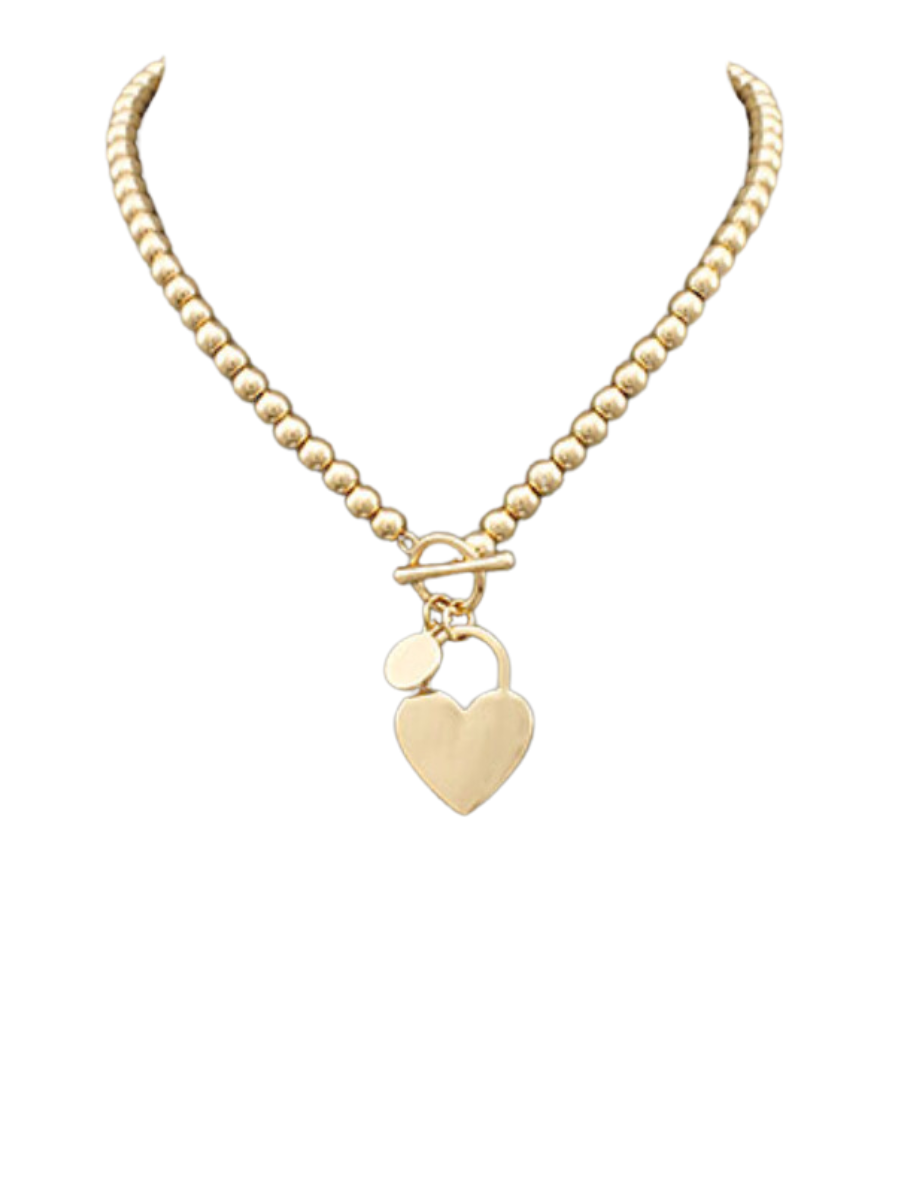 GOLD HEART & BALL NECKLACE