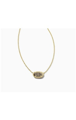 ELISA SHORT PENDANT NECKLACE, GOLD PLATINUM DRUSY