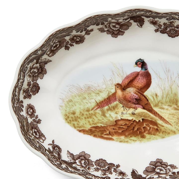 PHEASANT OVAL FLUTED DISH