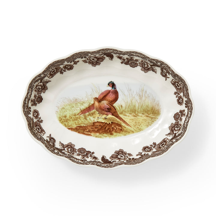 PHEASANT OVAL FLUTED DISH