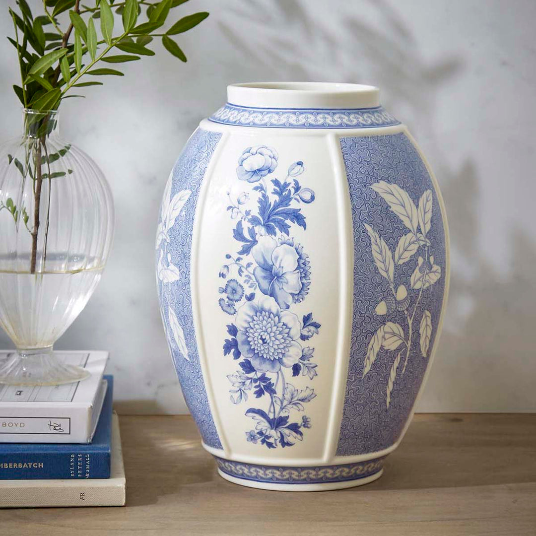 BLUE ITALIAN BRITISH FLOWERS PANEL VASE