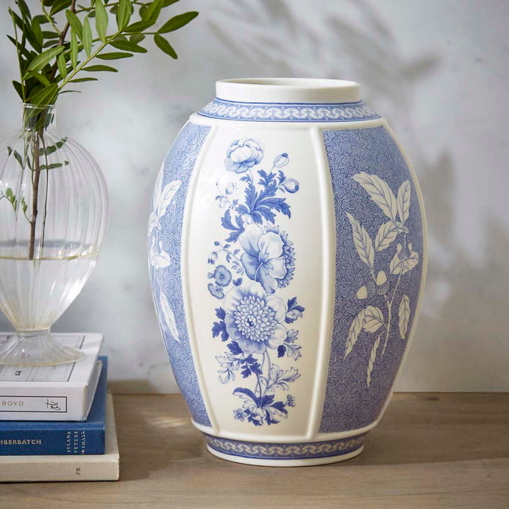BLUE ITALIAN BRITISH FLOWERS PANEL VASE