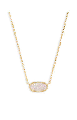 ELISA SHORT PENDANT NECKLACE, GOLD IRIDESCENT DRUSY