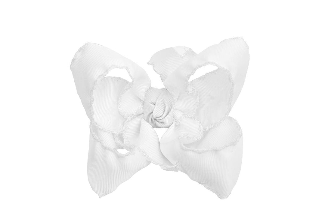 WHITE BOW WITH SCALLOPED EDGES