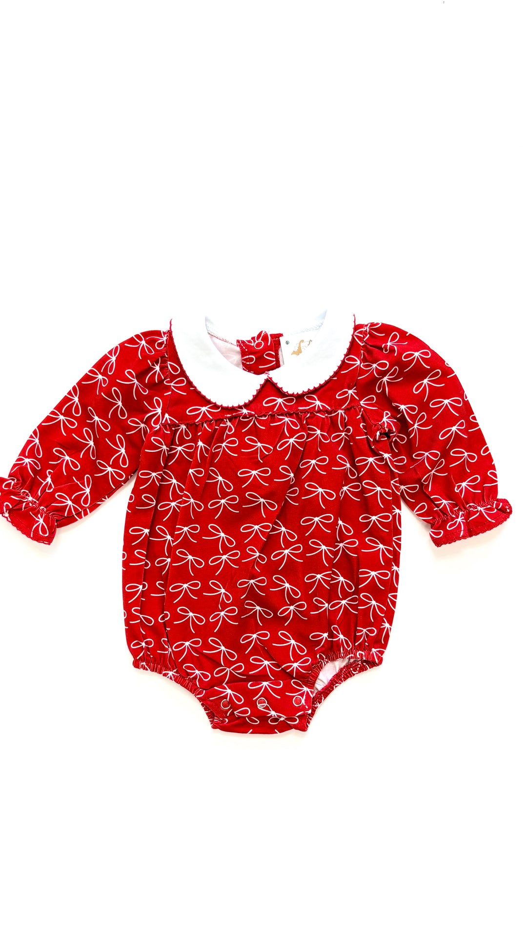 WHITE BOWS PRINT ON RED COLLARED BUBBLE