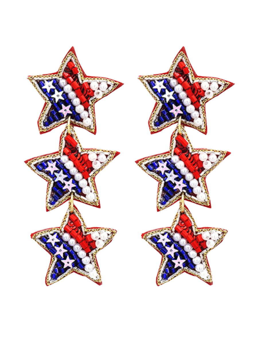 PATRIOTIC 3 STAR DROP EARRINGS