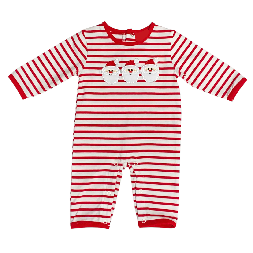 SANTA APPLIQUE LITTLE BOYS RED STRIPED ROMPER