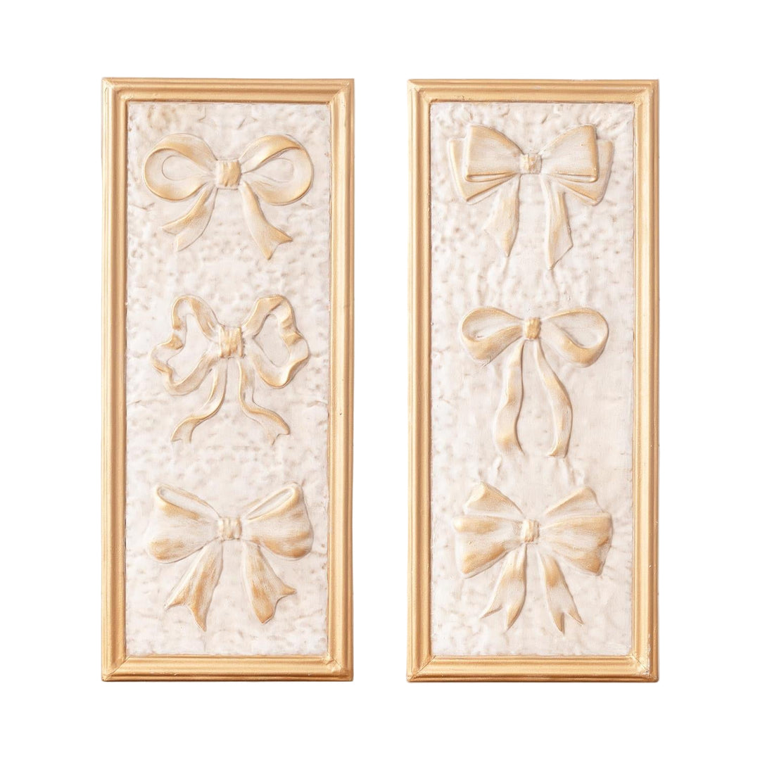 Two decorative panels with bow designs on a light background
