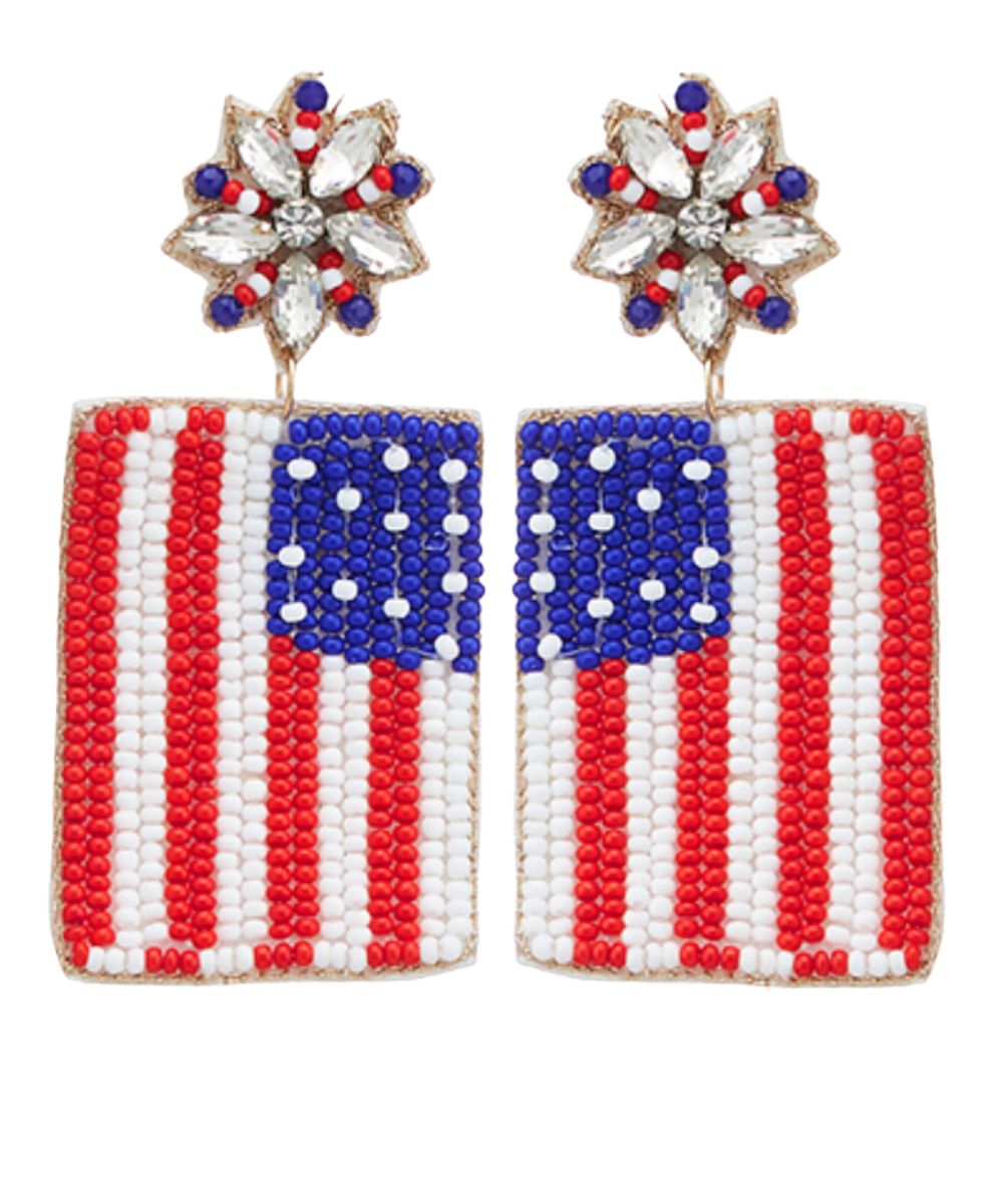 AMERICA FLAG BEADED EARRINGS