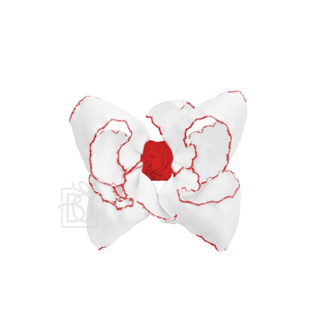 WHITE WITH RED CROCHETED EDGES BOW
