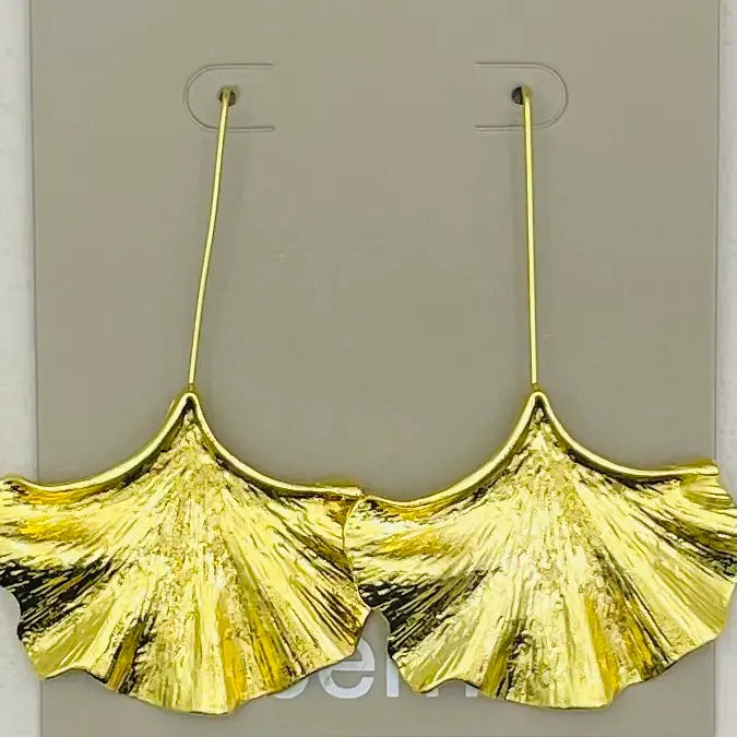 GOLD GINKO DANGLE EARRINGS