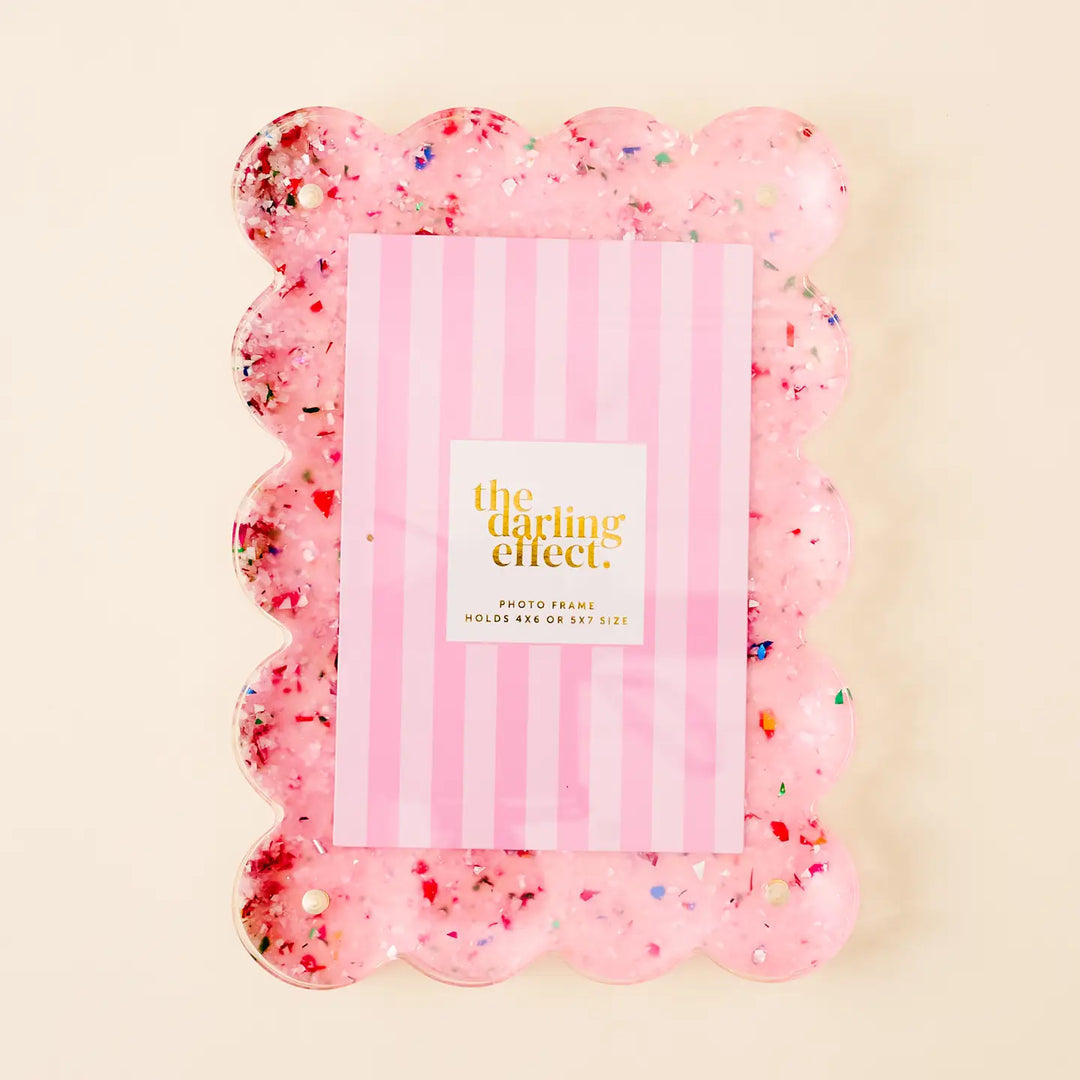 PINK CONFETTI RECTANGLE SCALLOPED ACRYLIC FRAME