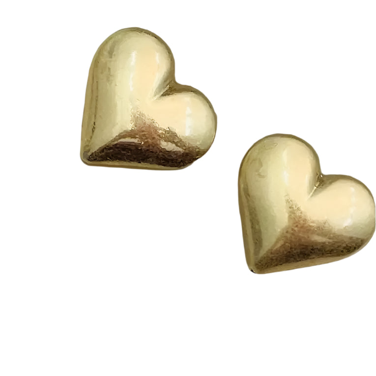 GOLD PUFF HEART STUD EARRINGS