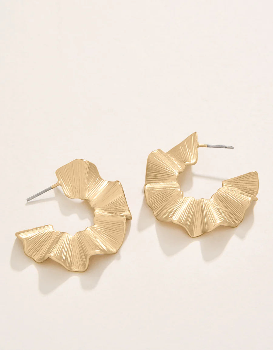 GOLD RUFFLE HOOP EARRINGS