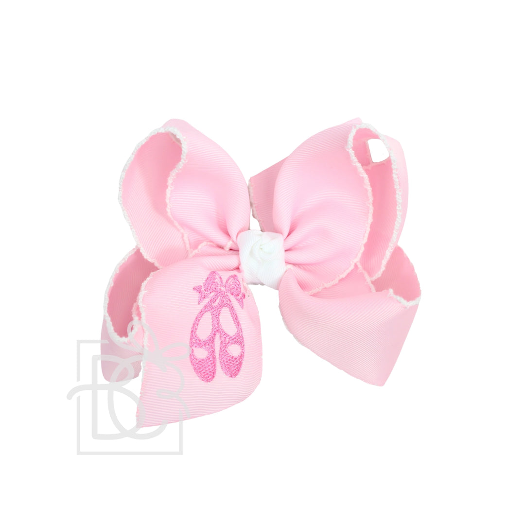 LIGHT PINK CROCHETED EDGE BOW WITH HOT PINK BALLET SHOES