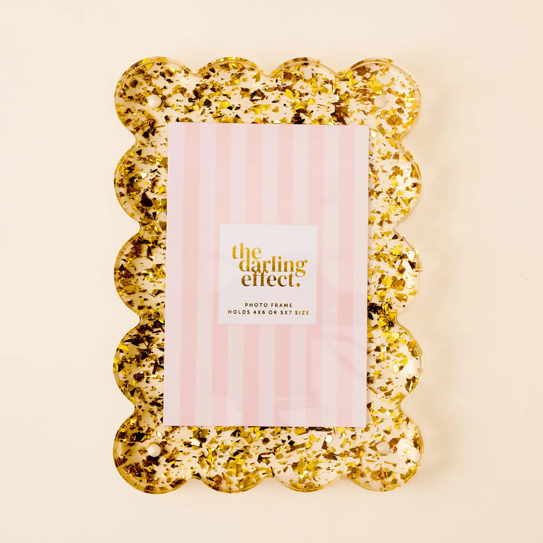 GOLD CONFETTI RECTANGLE SCALLOPED ACRYLIC FRAME