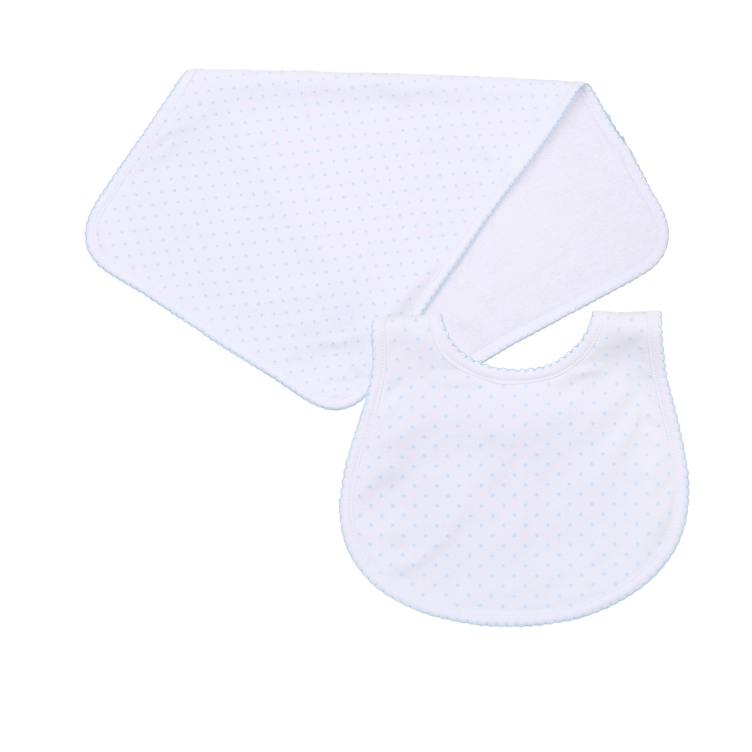 BLUE MINI DOTS BIB & BURP CLOTH SET