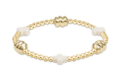 SIGNATURE CROSS ADMIRE GOLD PATTERN 3MM BEAD BRACELET - OFF WHITE