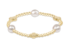 SIGNATURE CROSS ADMIRE PEARL PATTERN 3MM GOLD BEAD BRACELET